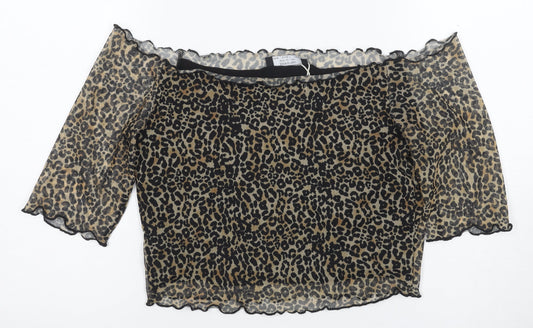 Bershka Women's Cropped Animal Print Blouse, M
