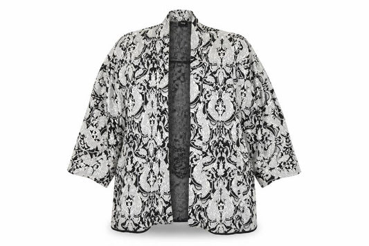 Front view of ASOS Women's Black White Floral Kimono, size 12