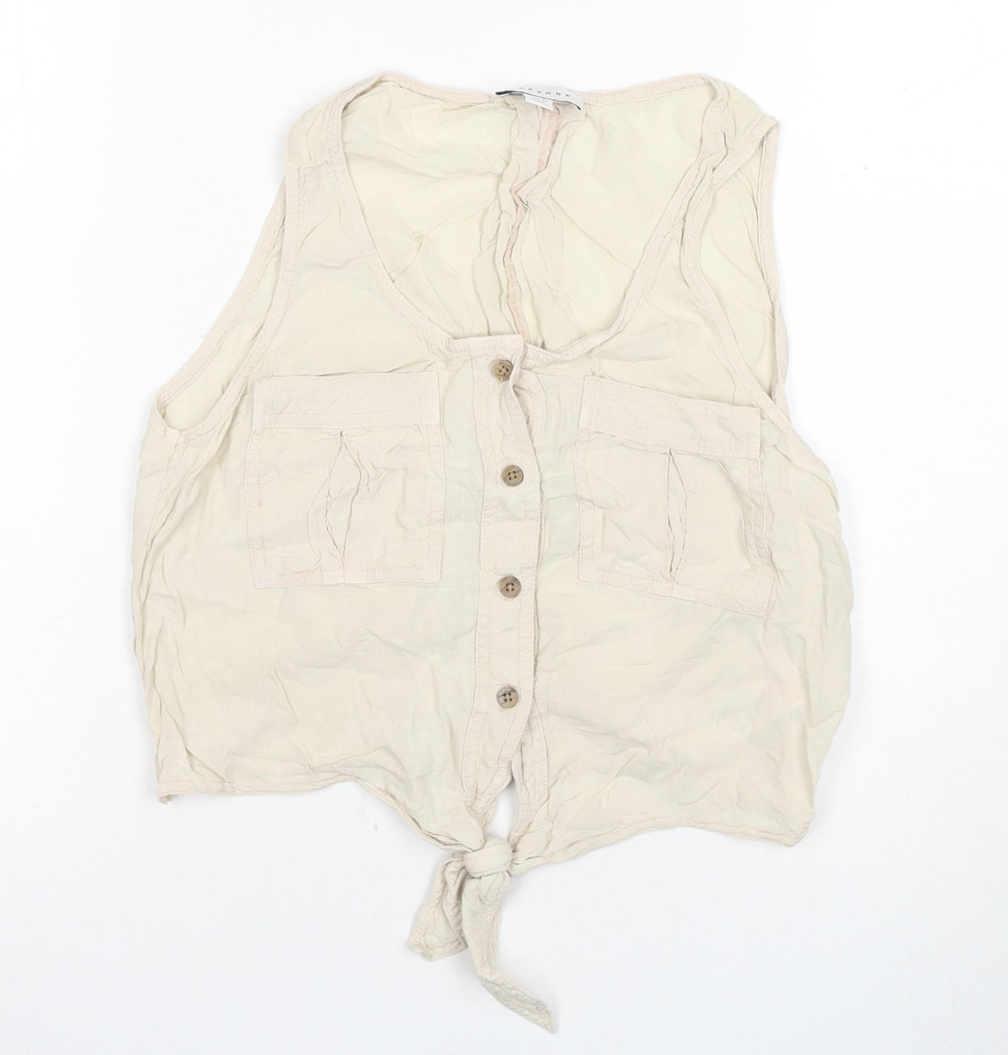 Womens UK Size 8 Topshop Beige Cropped Blouse