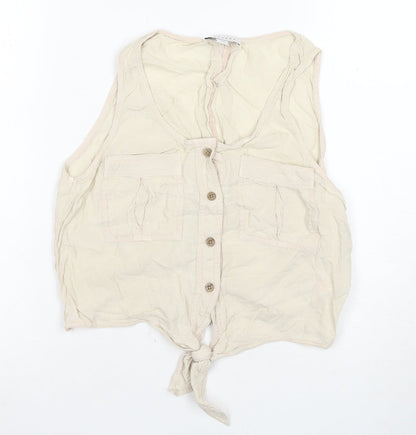 Womens UK Size 8 Topshop Beige Cropped Blouse