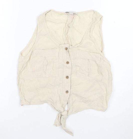 Womens UK Size 8 Topshop Beige Cropped Blouse