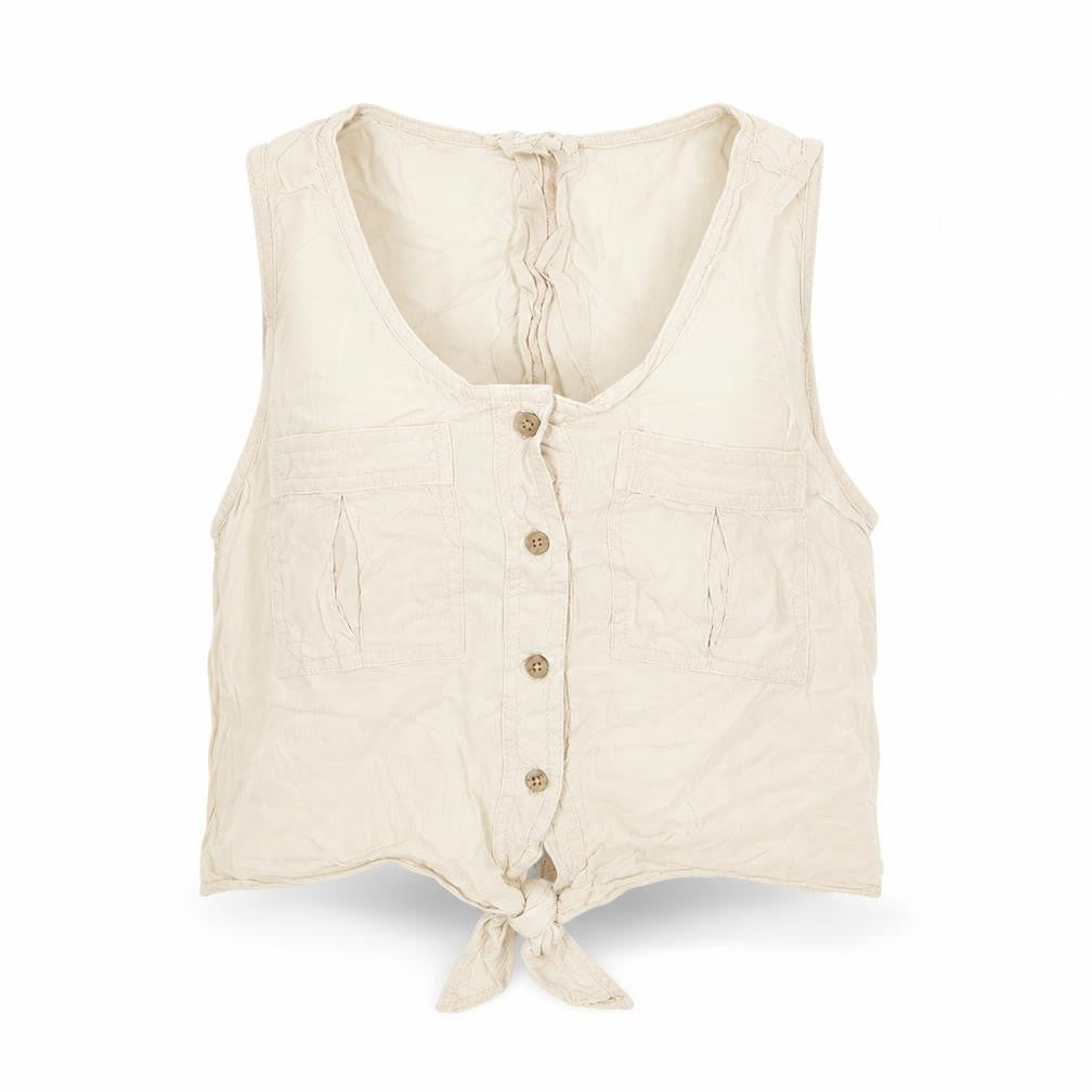 Womens UK Size 8 Topshop Beige Cropped Blouse