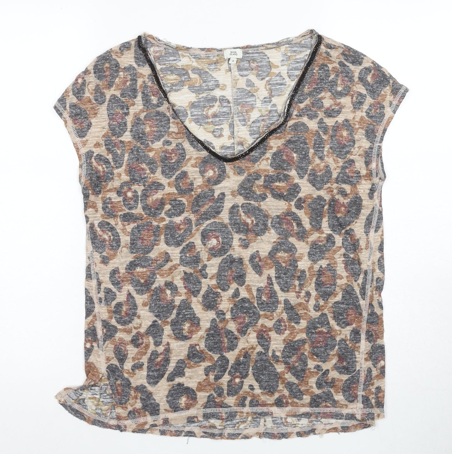 Womens UK Size 8 River Island Beige Basic T-Shirt