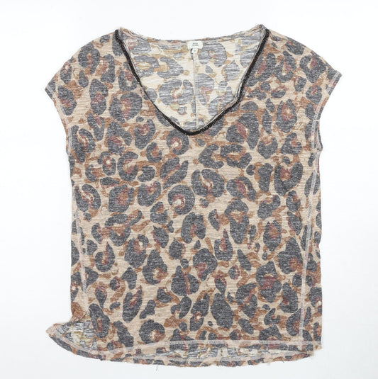 Womens UK Size 8 River Island Beige Basic T-Shirt