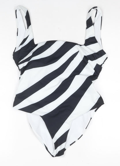 MNG Women's Striped One Piece Swimsuit, Size 6, Black/White