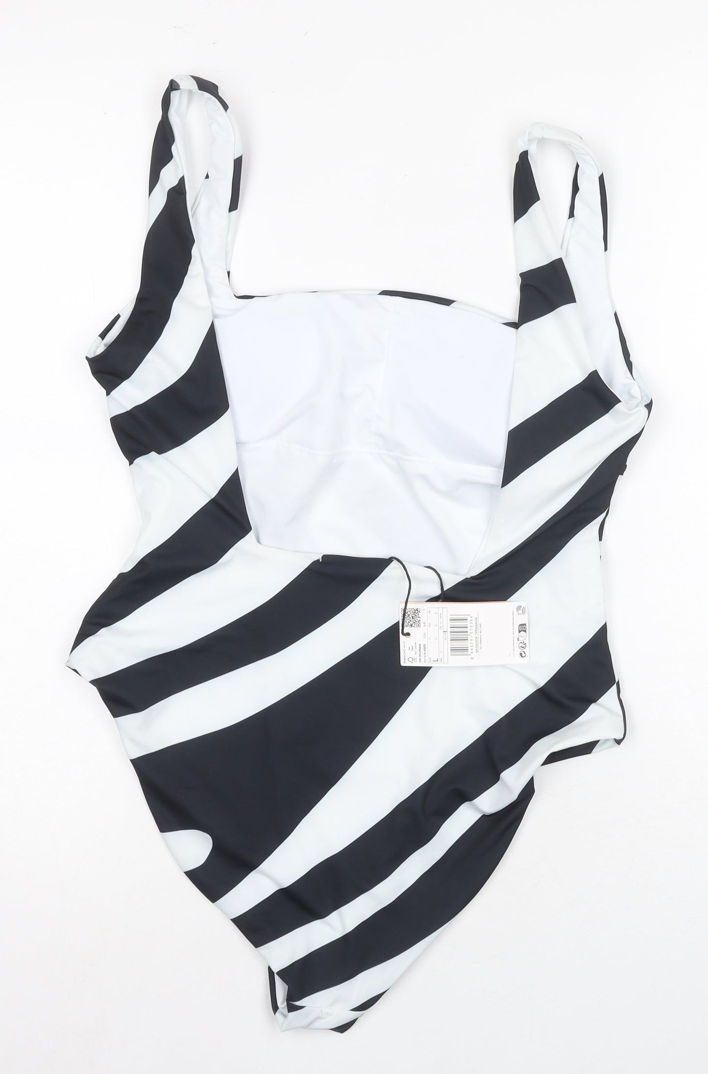 MNG Women's Striped One Piece Swimsuit, Size 6, Black/White