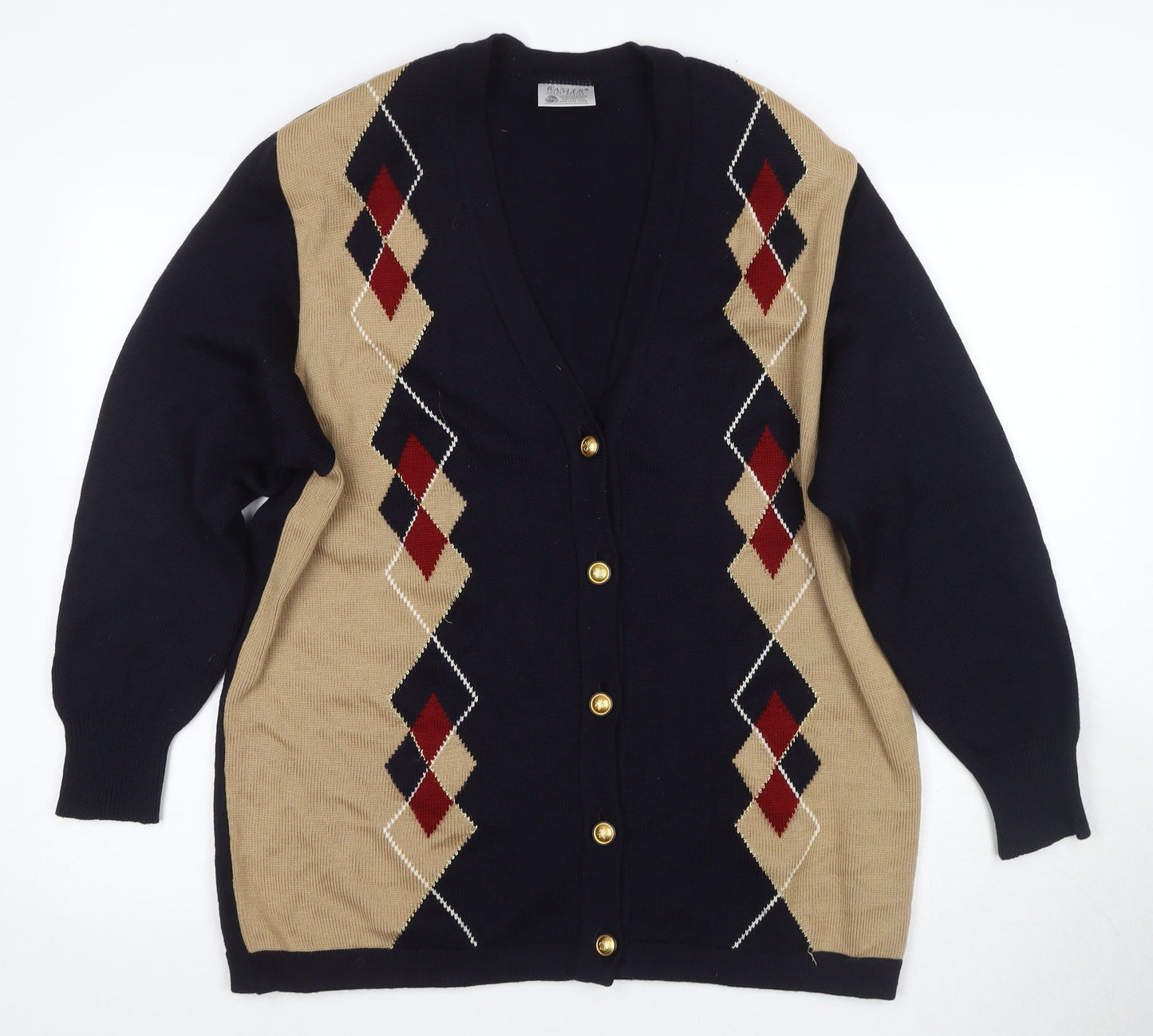 Basler Womens Multicoloured Wool Argyle Cardigan Size 16