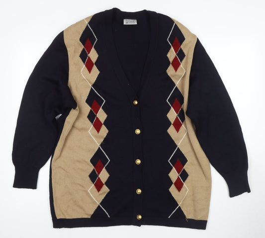 Basler Womens Multicoloured Wool Argyle Cardigan Size 16