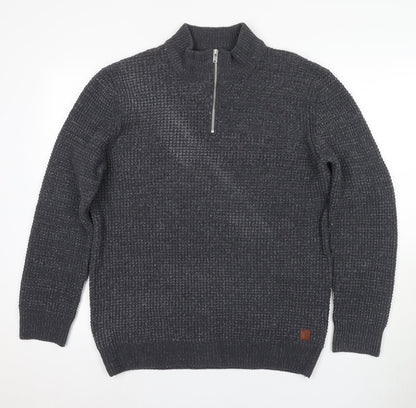 Next Men's Grey Waffle-Knit Full Zip Jumper, Size L