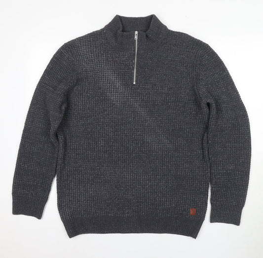 Next Men's Grey Waffle-Knit Full Zip Jumper, Size L