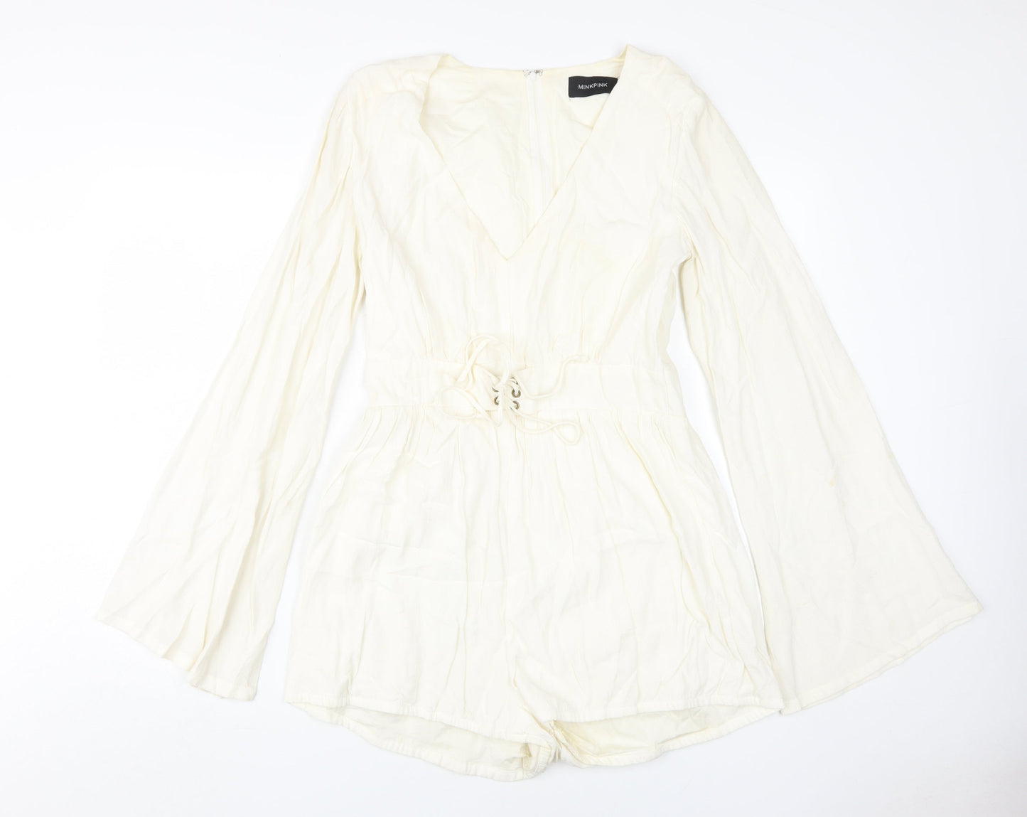 MINKPINK Women Ivory Playsuit L V-Neck Casual Spring