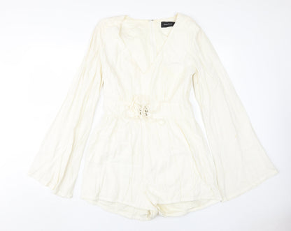 MINKPINK Women Ivory Playsuit L V-Neck Casual Spring