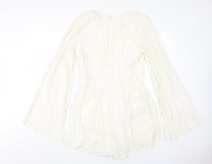 MINKPINK Women Ivory Playsuit L V-Neck Casual Spring