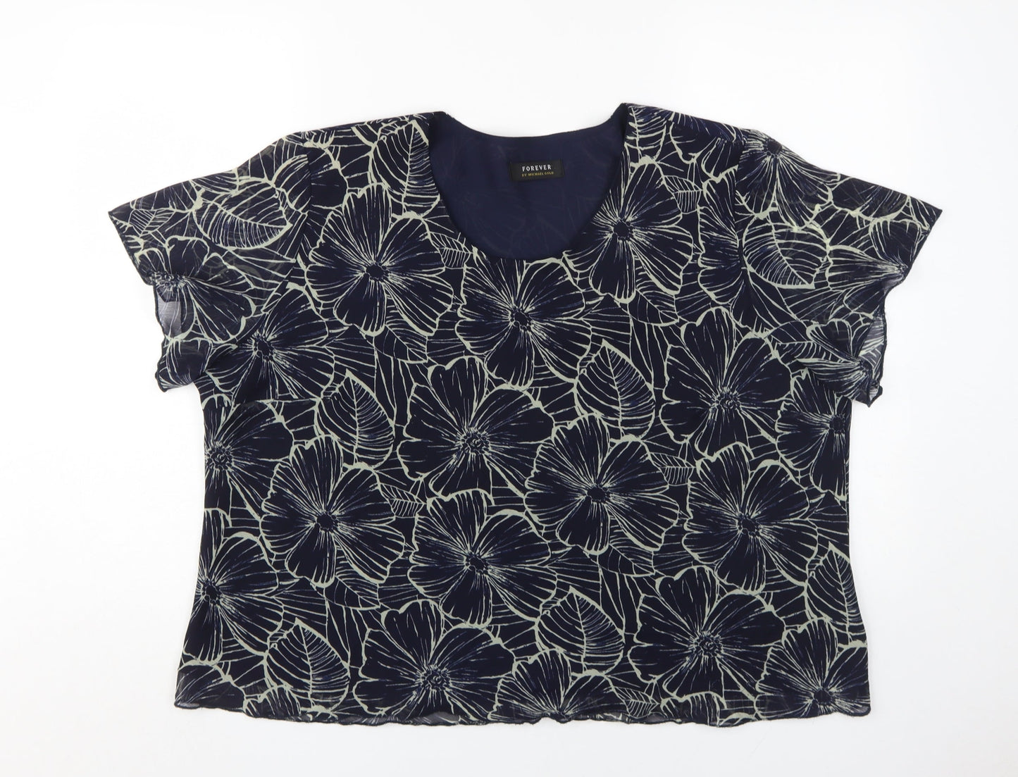 Forever Women's Floral Blue 2XL Tunic Blouse