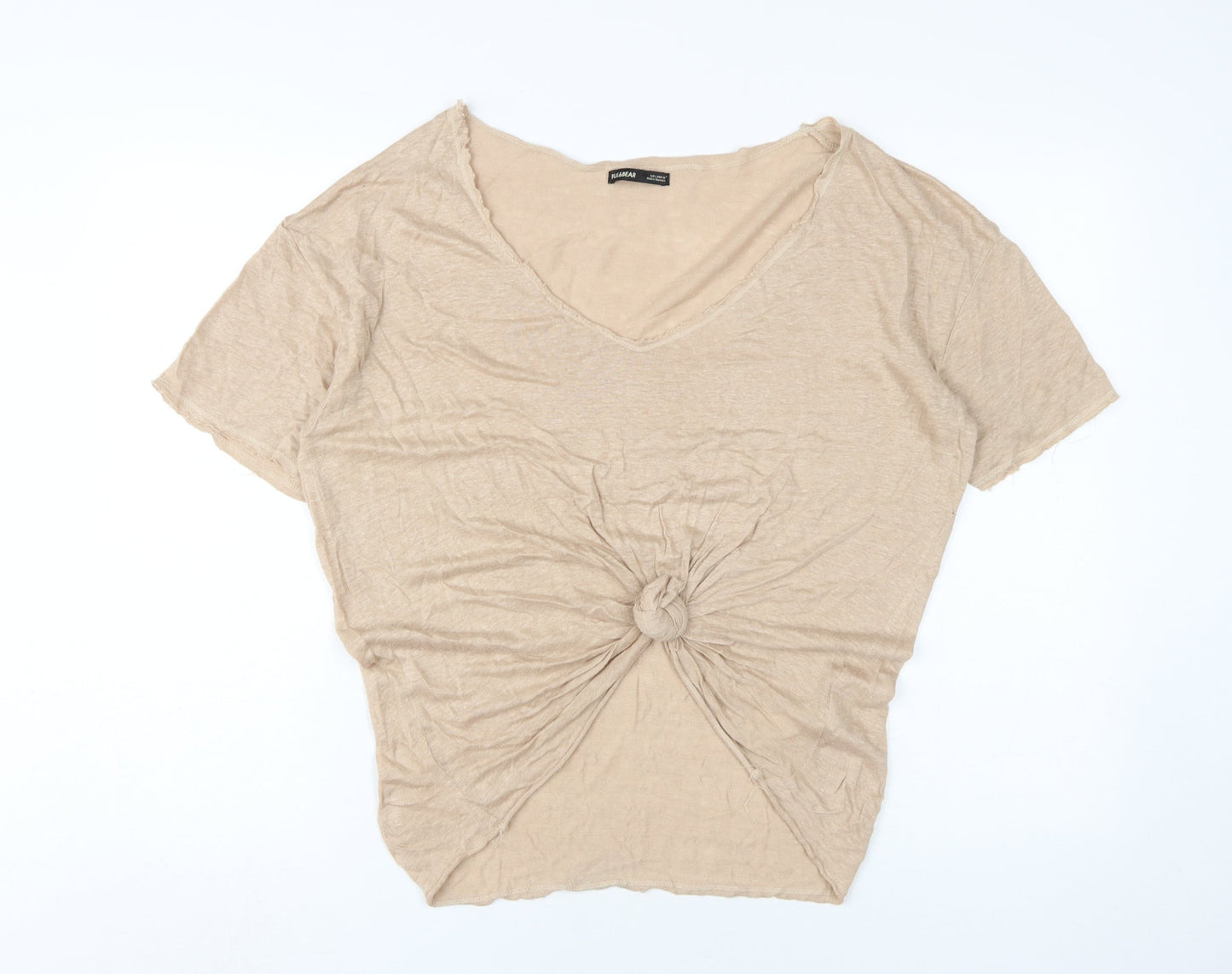 Womens UK Size L Pull&Bear Beige Basic T-Shirt