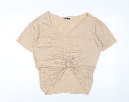 Womens UK Size L Pull&Bear Beige Basic T-Shirt