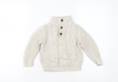 Gap Boys Beige Cable Knit High Neck Henley Jumper 3 Years