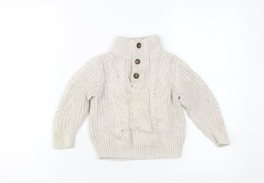Gap Boys Beige Cable Knit High Neck Henley Jumper 3 Years