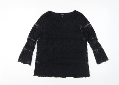 A&G Women's Black Lace Blouse S Classic Bell Sleeve