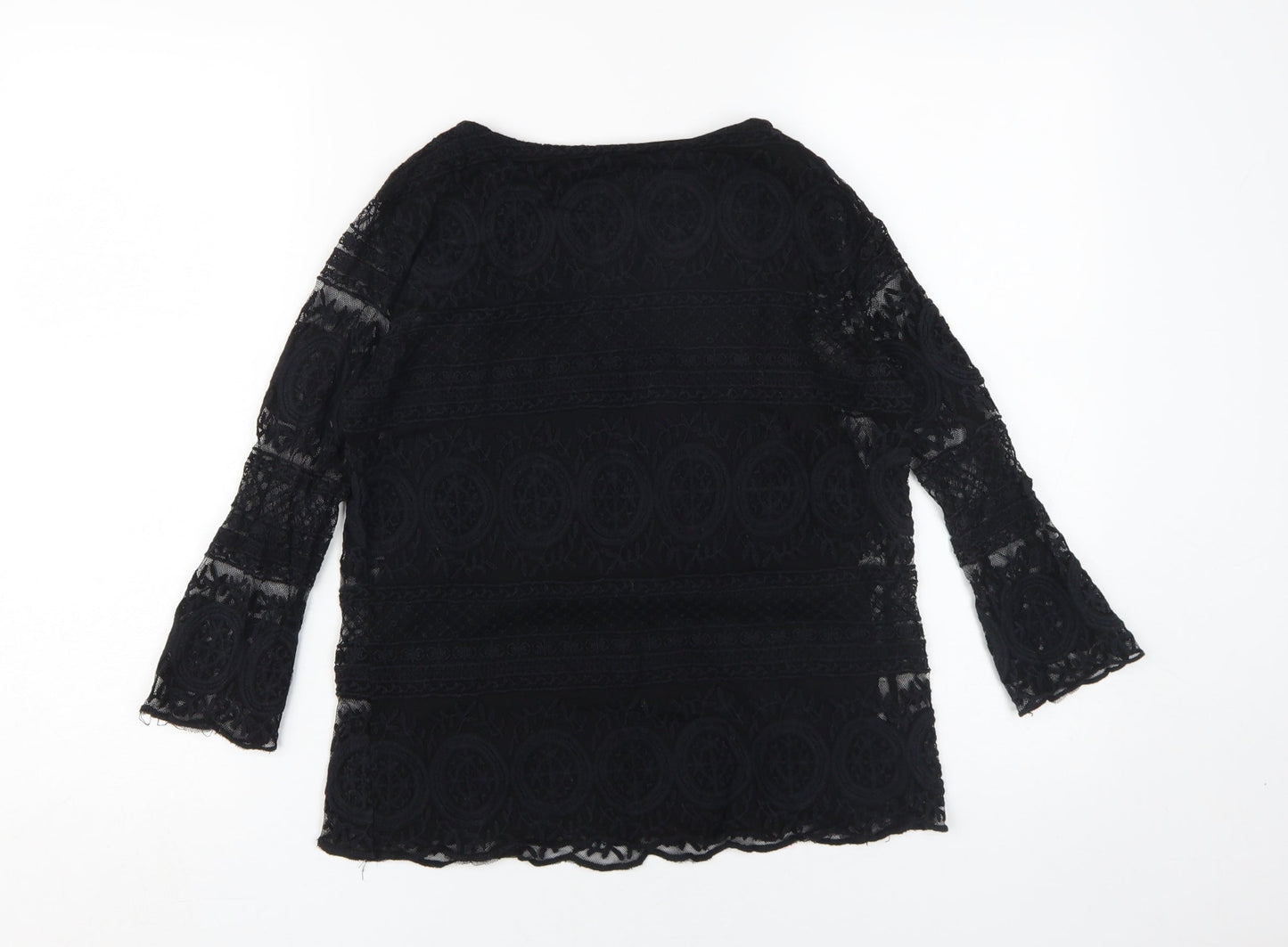 A&G Women's Black Lace Blouse S Classic Bell Sleeve