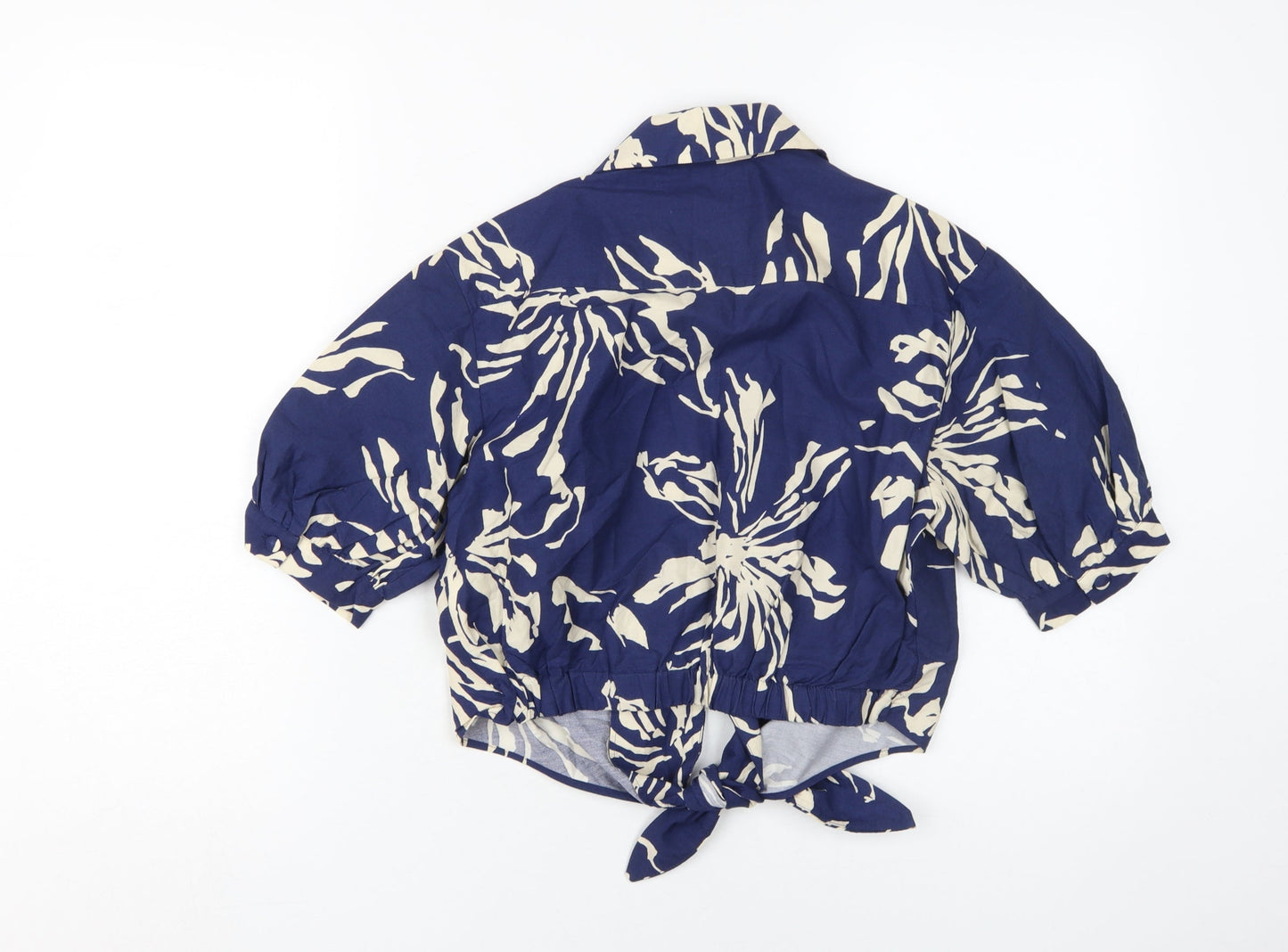 Zara Women's Blue Beige Floral Cropped Blouse XS