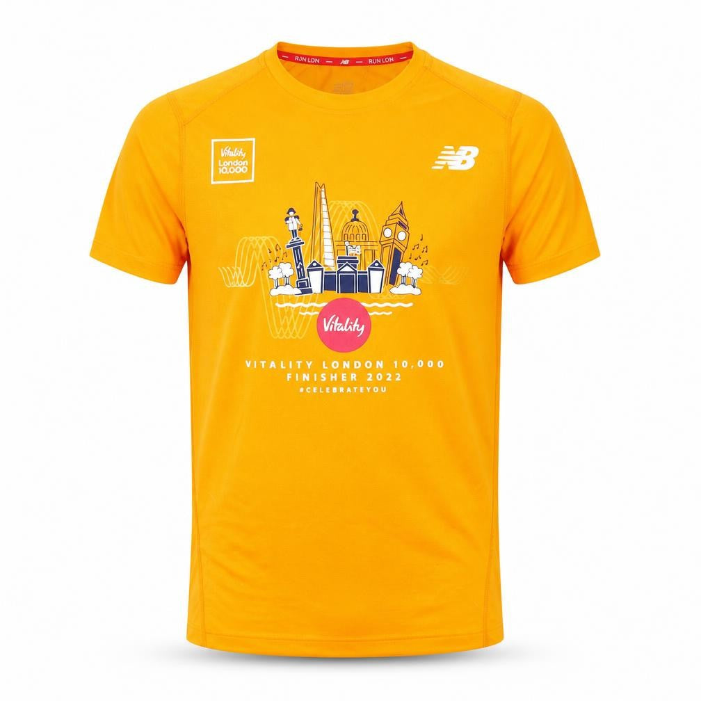 Front view of New Balance unisex orange xs short sleeve t-shirt