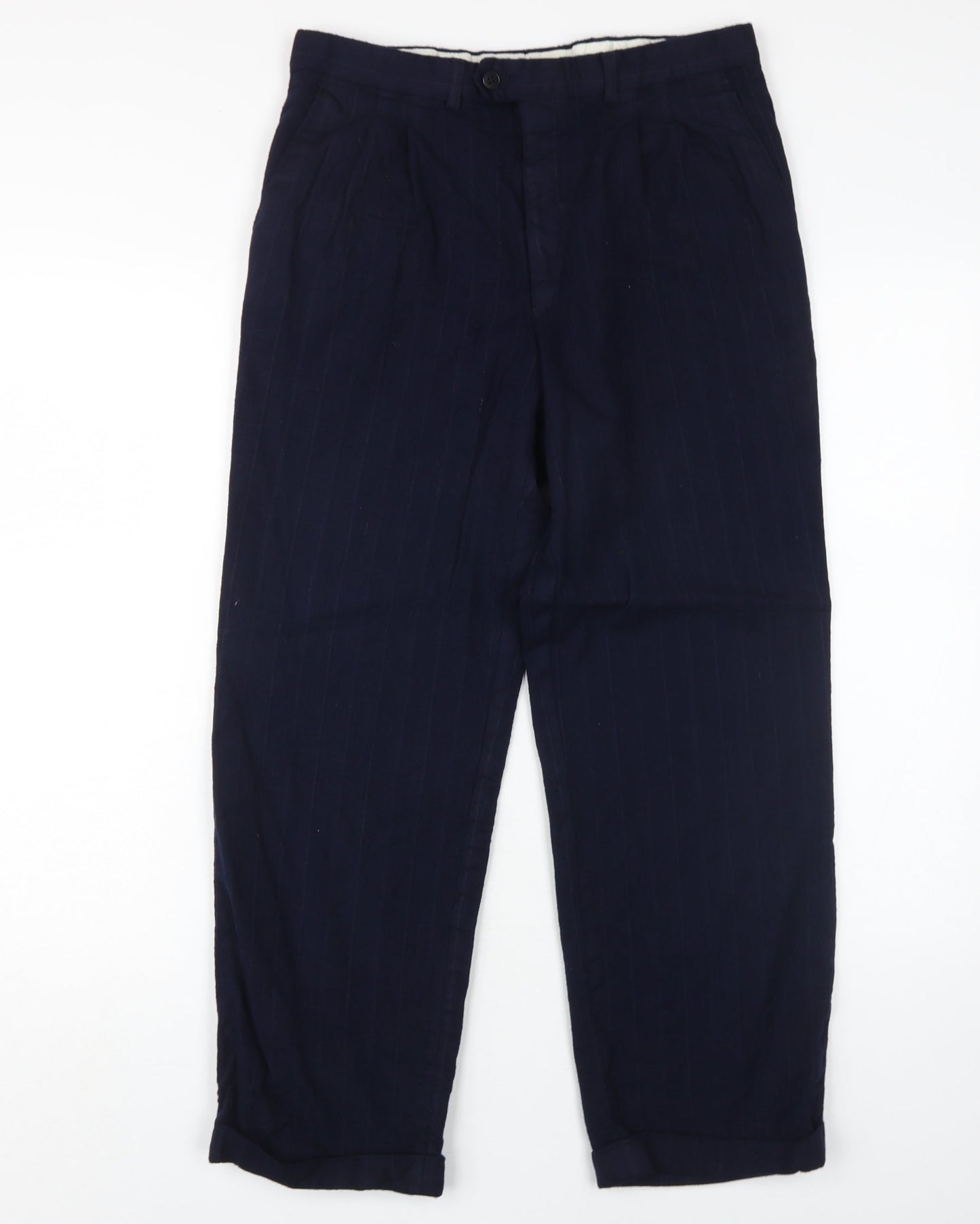 Jaeger Men's Blue Wool Pleated Trousers 48R