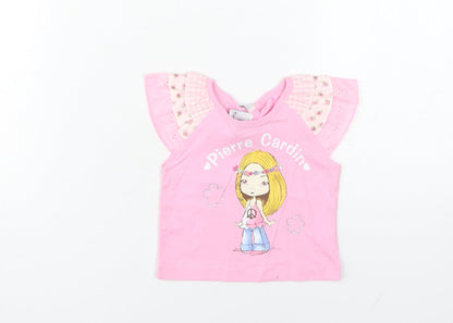 Pierre Cardin Girls Pink T-Shirt 3-6 Months Cartoon Floral Top
