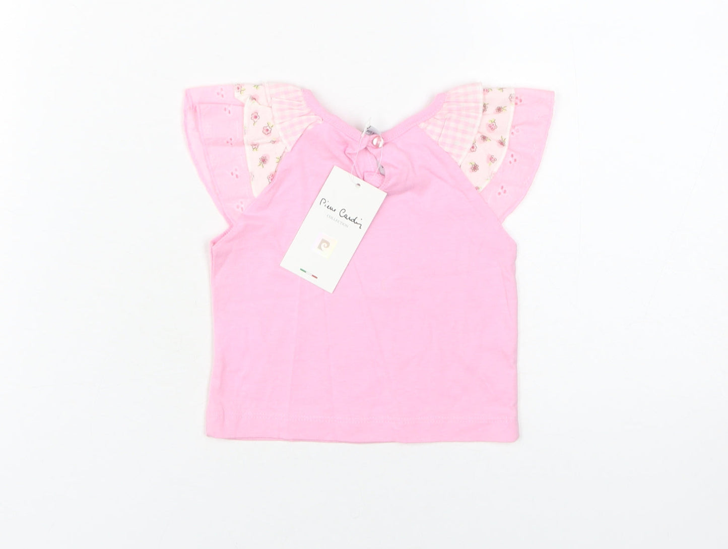 Pierre Cardin Girls Pink T-Shirt 3-6 Months Cartoon Floral Top
