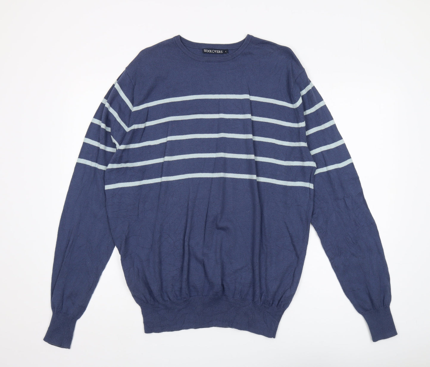 Woolovers Men's Blue Striped Pullover Jumper L