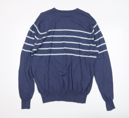 Woolovers Men's Blue Striped Pullover Jumper L