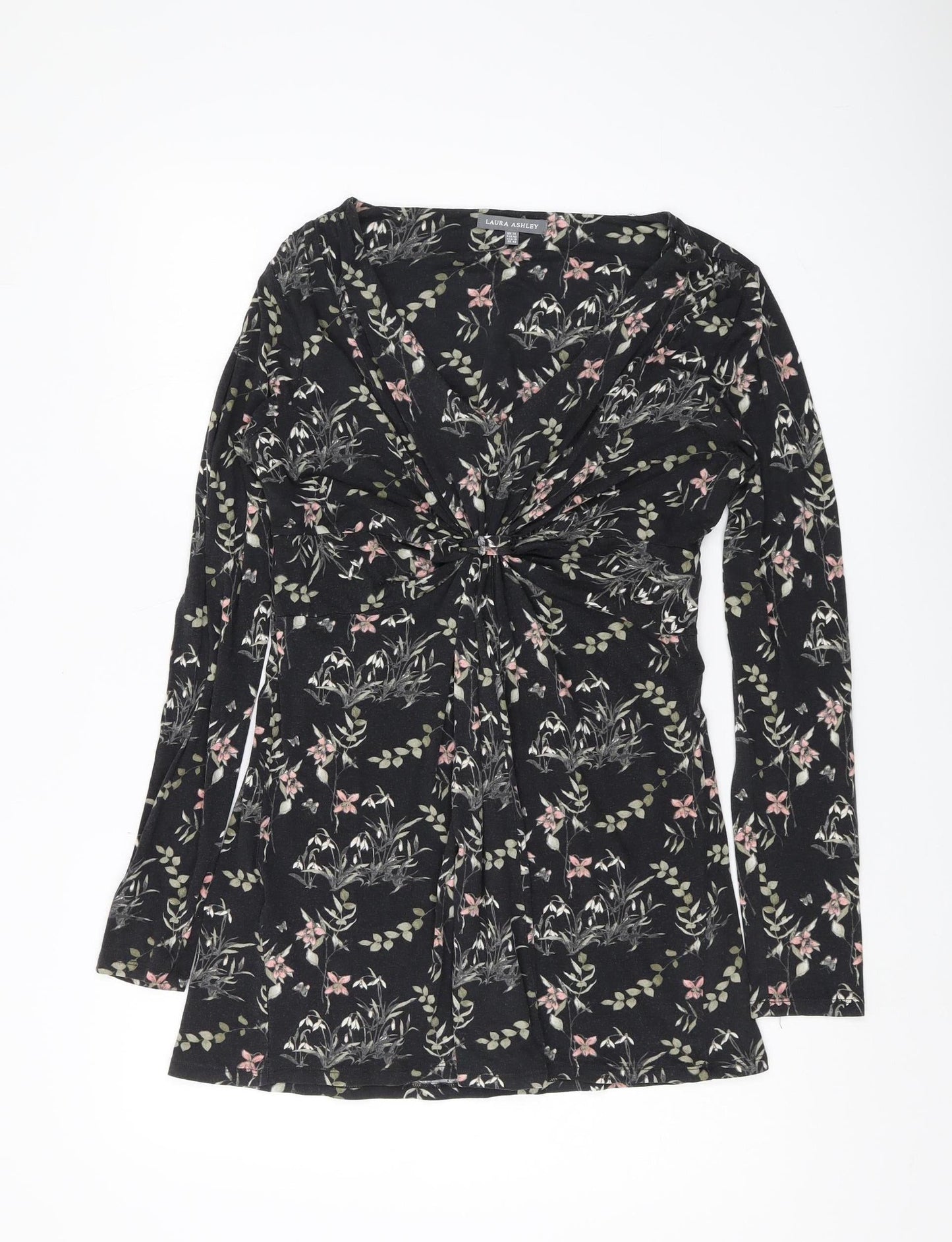 Laura Ashley Women's Black Floral Tunic Blouse Size 14