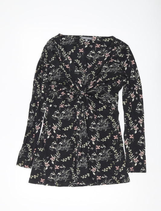 Laura Ashley Women's Black Floral Tunic Blouse Size 14
