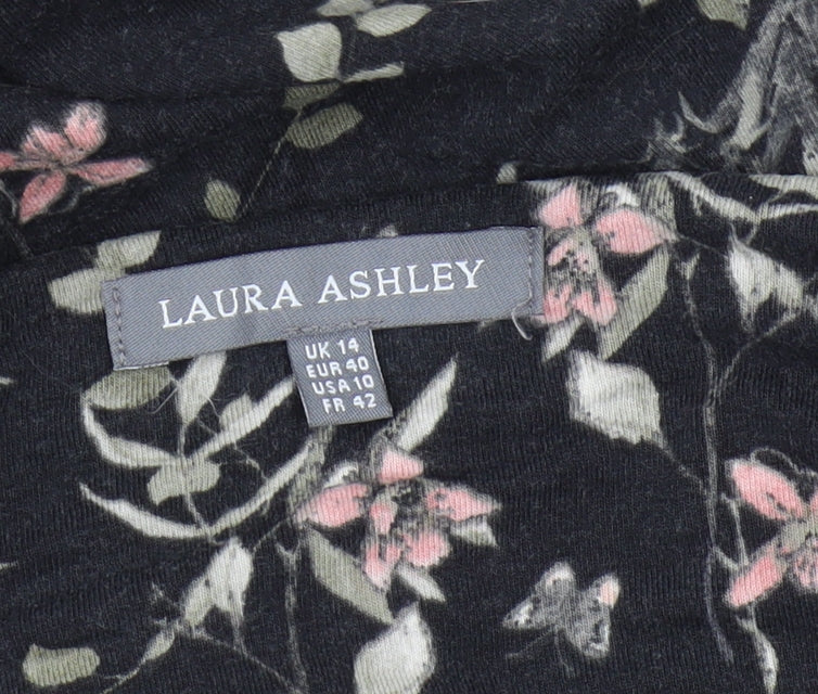 Laura Ashley Women's Black Floral Tunic Blouse Size 14