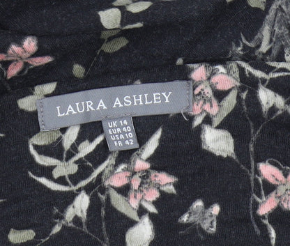 Laura Ashley Women's Black Floral Tunic Blouse Size 14