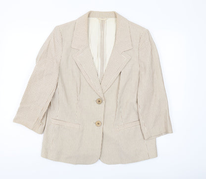 Viyella Women's Beige Pinstripe Cotton Blazer Size 12