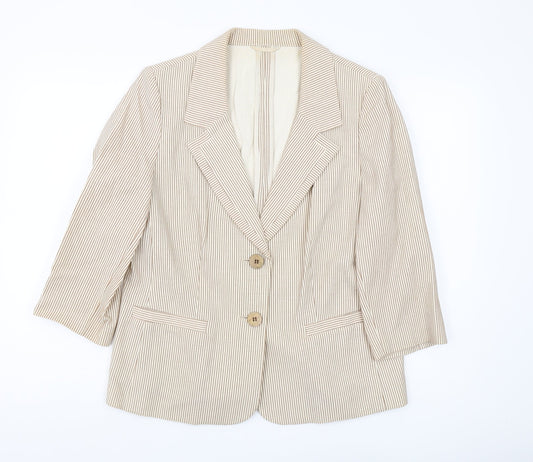 Viyella Women's Beige Pinstripe Cotton Blazer Size 12