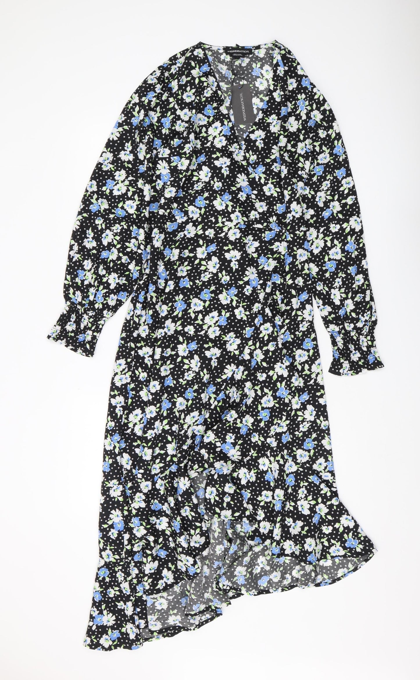 Wednesday's Girl Women's Black Floral Wrap Dress - Size S