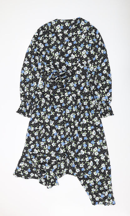 Wednesday's Girl Women's Black Floral Wrap Dress - Size S