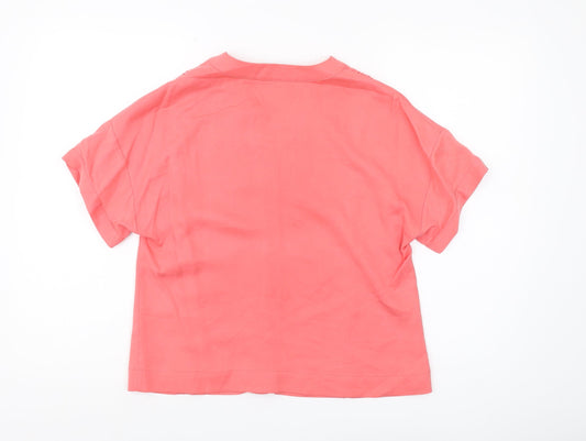 Jaeger Women's Pink V-Neck Short Sleeve Blouse - Size 8