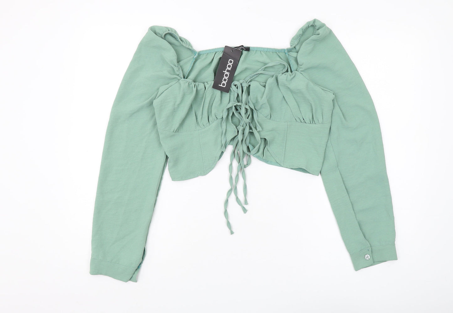 Womens UK Size 12 Boohoo Green Cropped Blouse