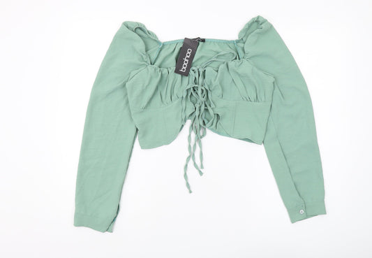 Boohoo Women's Green Cropped Off-Shoulder Blouse Size 12
