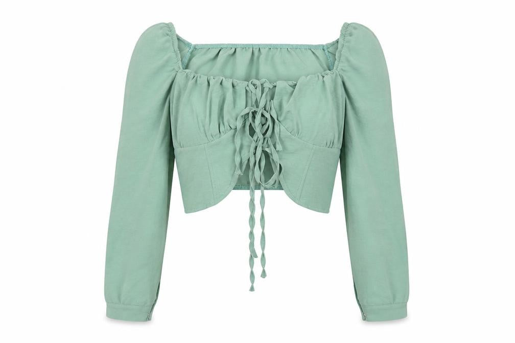 Womens UK Size 12 Boohoo Green Cropped Blouse