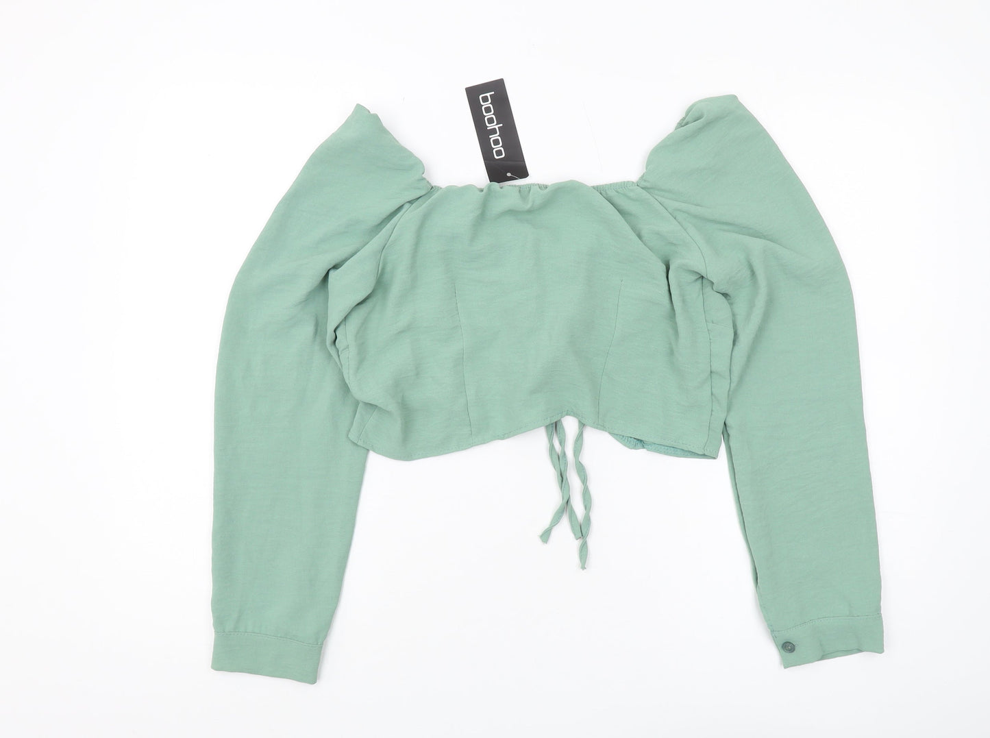 Womens UK Size 12 Boohoo Green Cropped Blouse