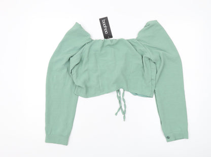 Womens UK Size 12 Boohoo Green Cropped Blouse