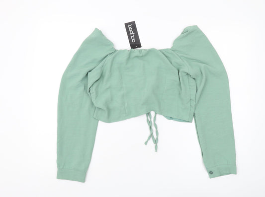 Boohoo Women's Green Cropped Off-Shoulder Blouse Size 12