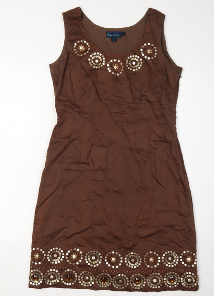 Boden Women's Brown Sequin Sheath Dress Size 12