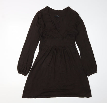 H&M Women's Brown Knee Length V-Neck Dress Size 8