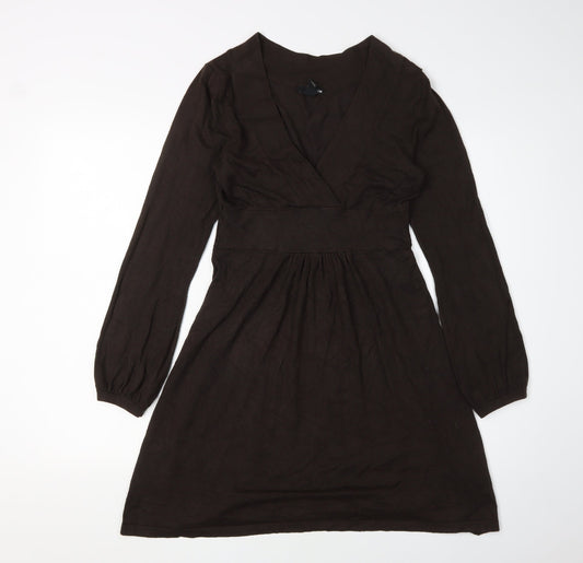 H&M Women's Brown Knee Length V-Neck Dress Size 8