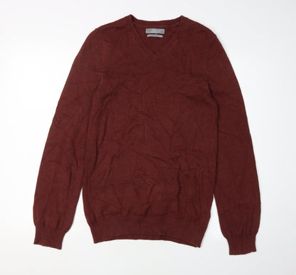 Marks and Spencer Men's Brown XS V-Neck Cotton Jumper